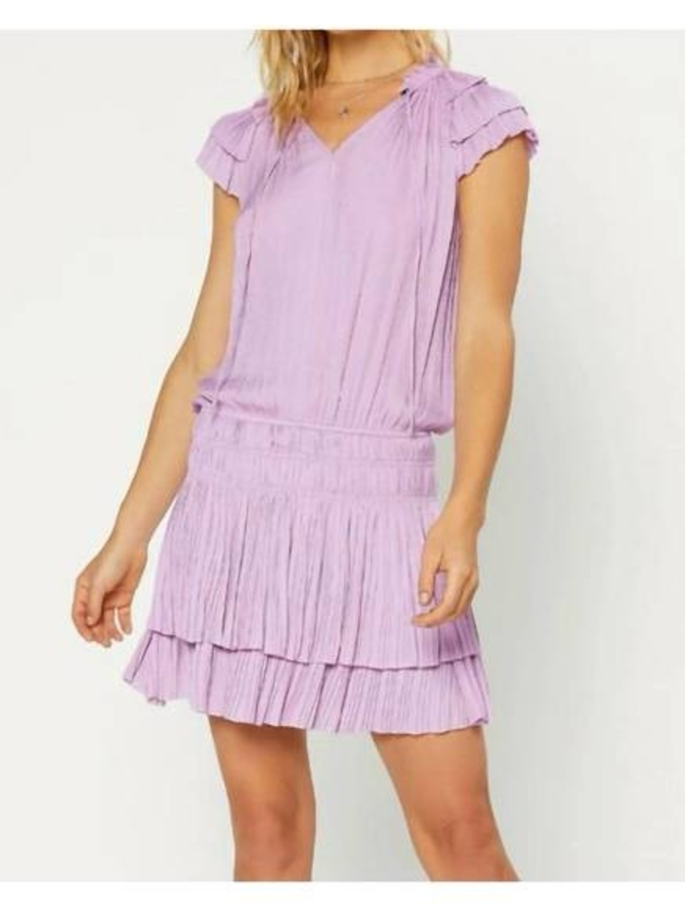 Current Air Lilac Pleated Cap-Sleeve mini Dress size small elastic waist
